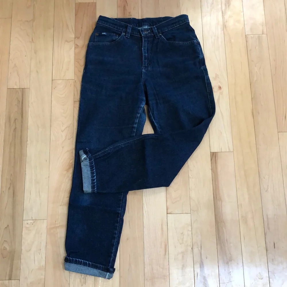Vintage 90s Lee Dark Rinse High Rise Straight Leg Jeans Size 8S